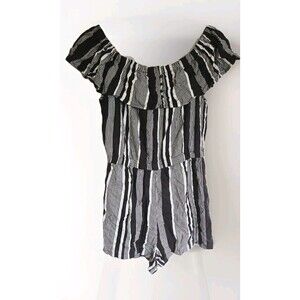 Derek Heart Romper Juniors Large L Black White Vertical Stripes One Piece Outfit